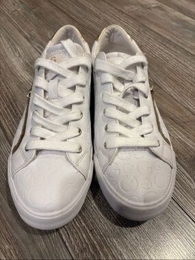 White Leather Sneakers with Gold Accent